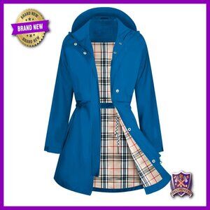 Waterproof Trench Coat Hooded Windbreaker Midi Length Breathable Rain Jacket